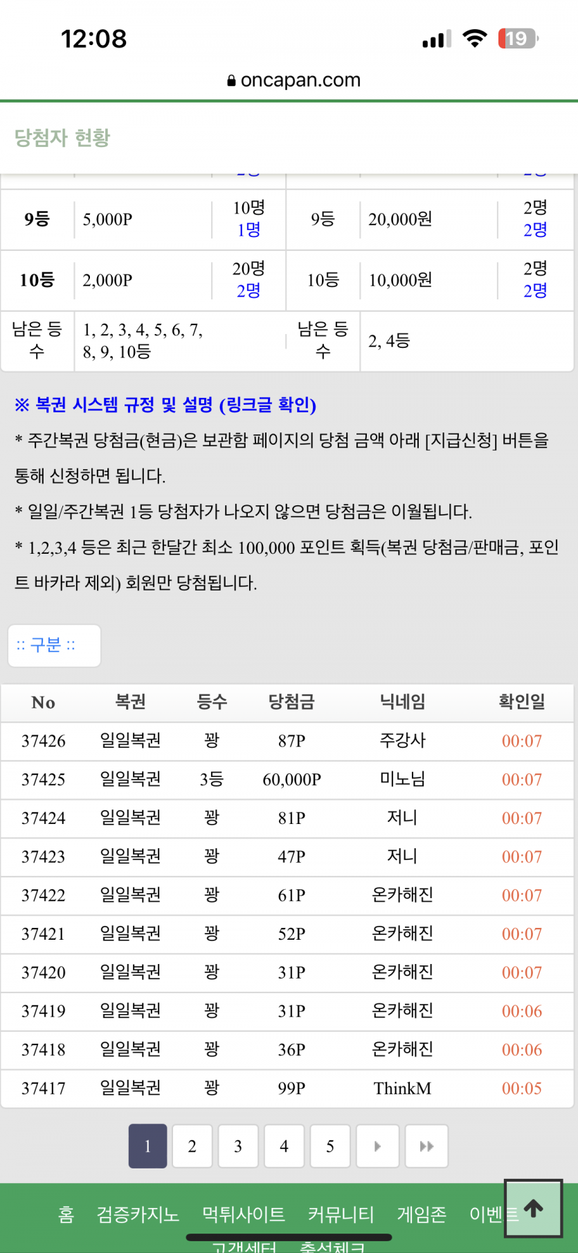일일복권 간만에 3등(0)