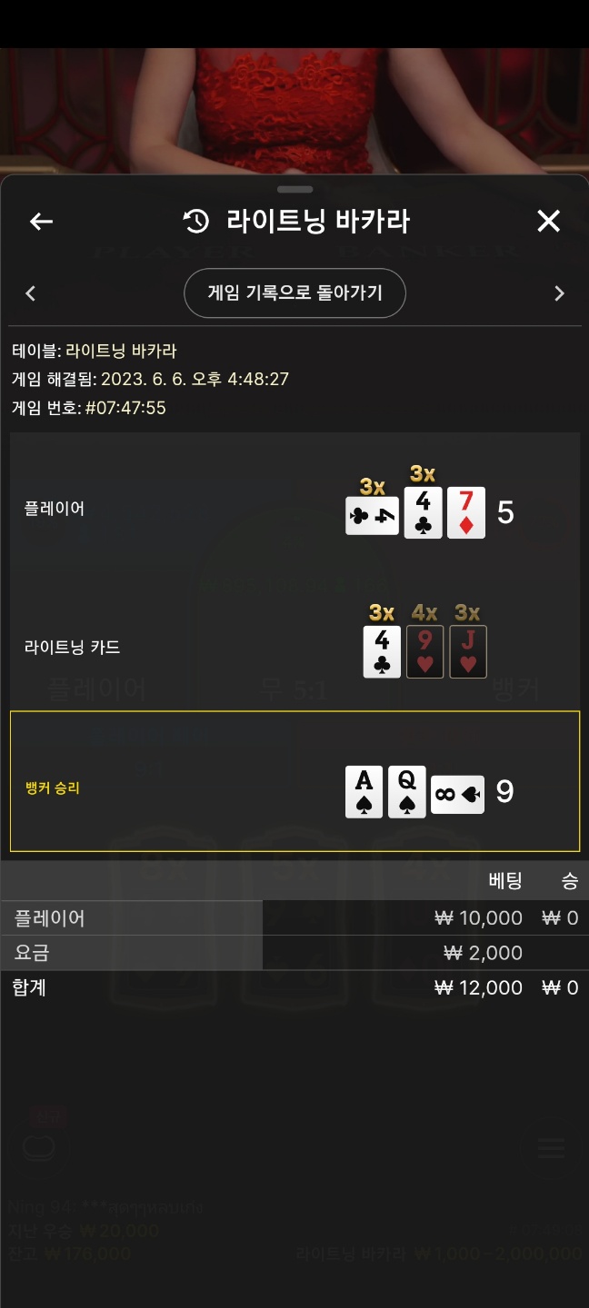 진짜 간만에 라이트닝 바카라 한번 해봤는데(0)