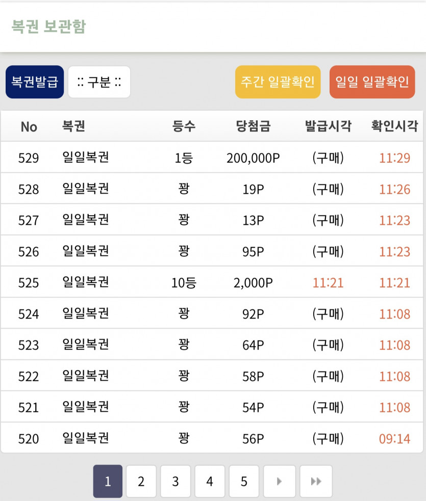 와우 일일복권 1등 당첨 감사합니다.(0)