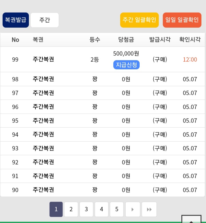 주보기 2등 당첨 ~(0)