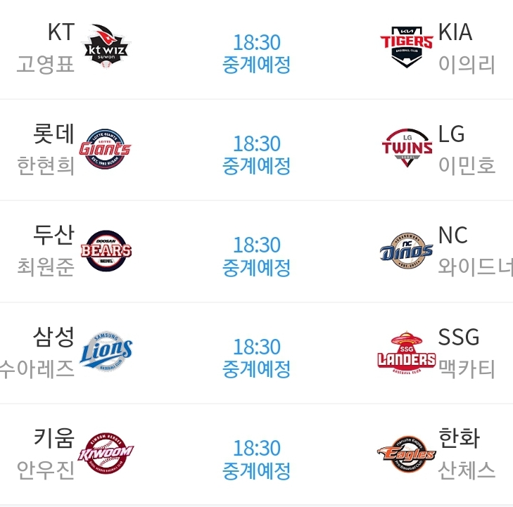 오늘의 선발투수(0)