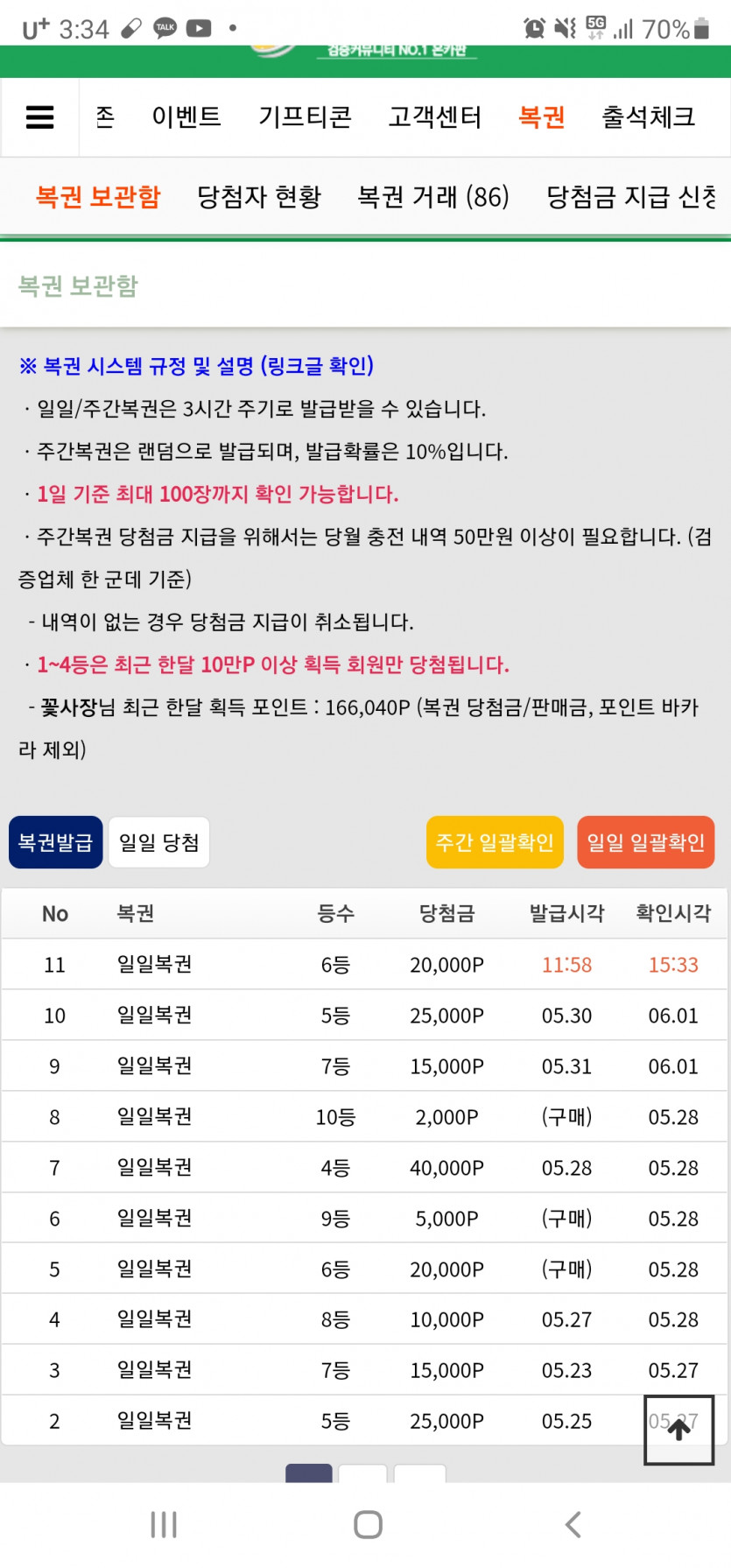 요즘 복권승률 좋네요 ㅋㅋ(0)