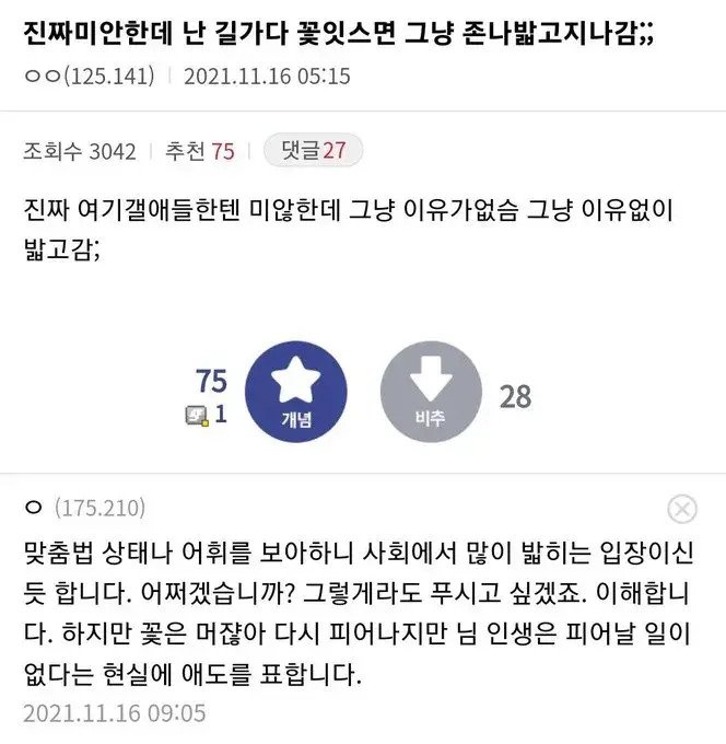 욕한마디 없는 식물갤러리에 묵직한 한방(0)