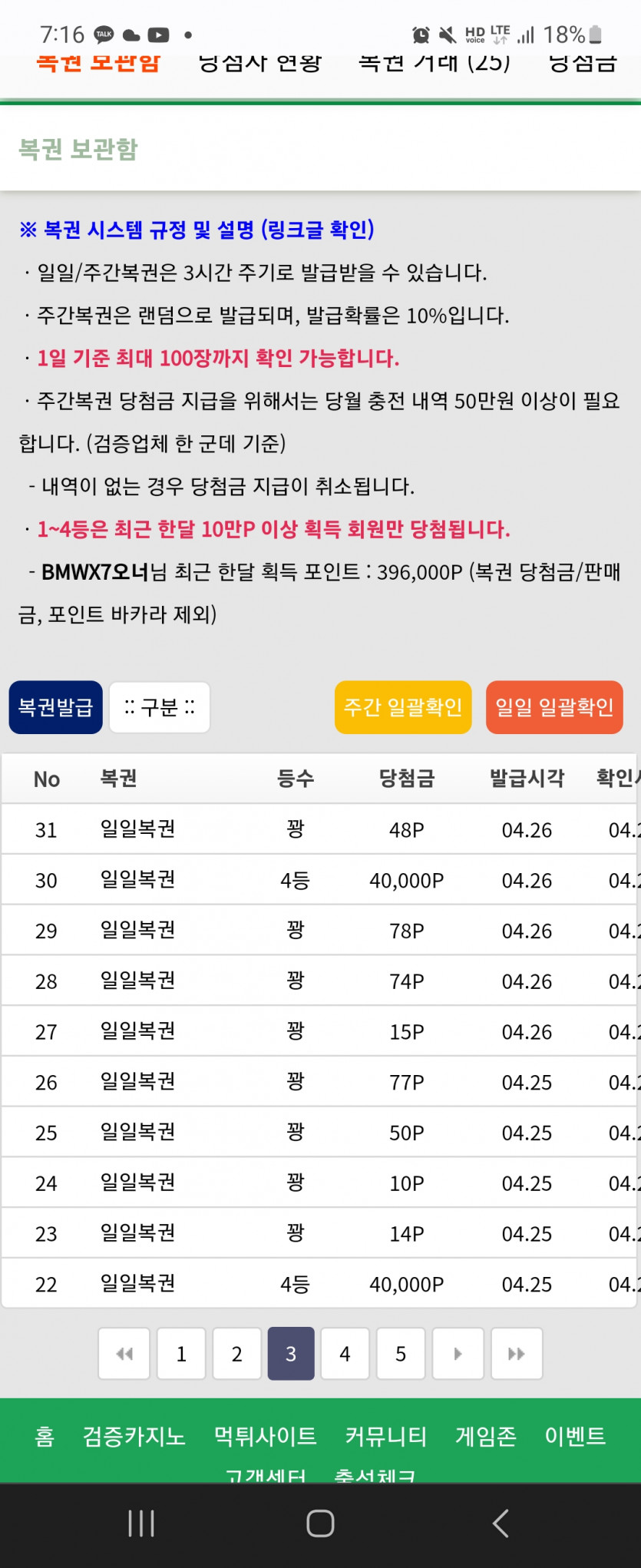 복권 당첨 이정도면 레전드인가요?(0)