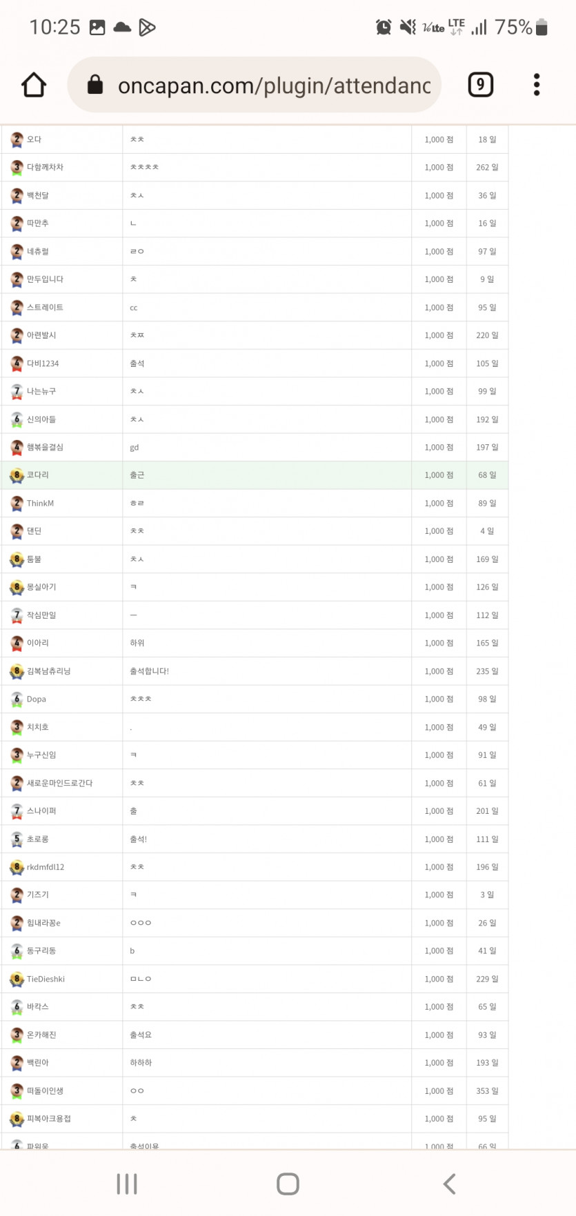 출석포인트(0)