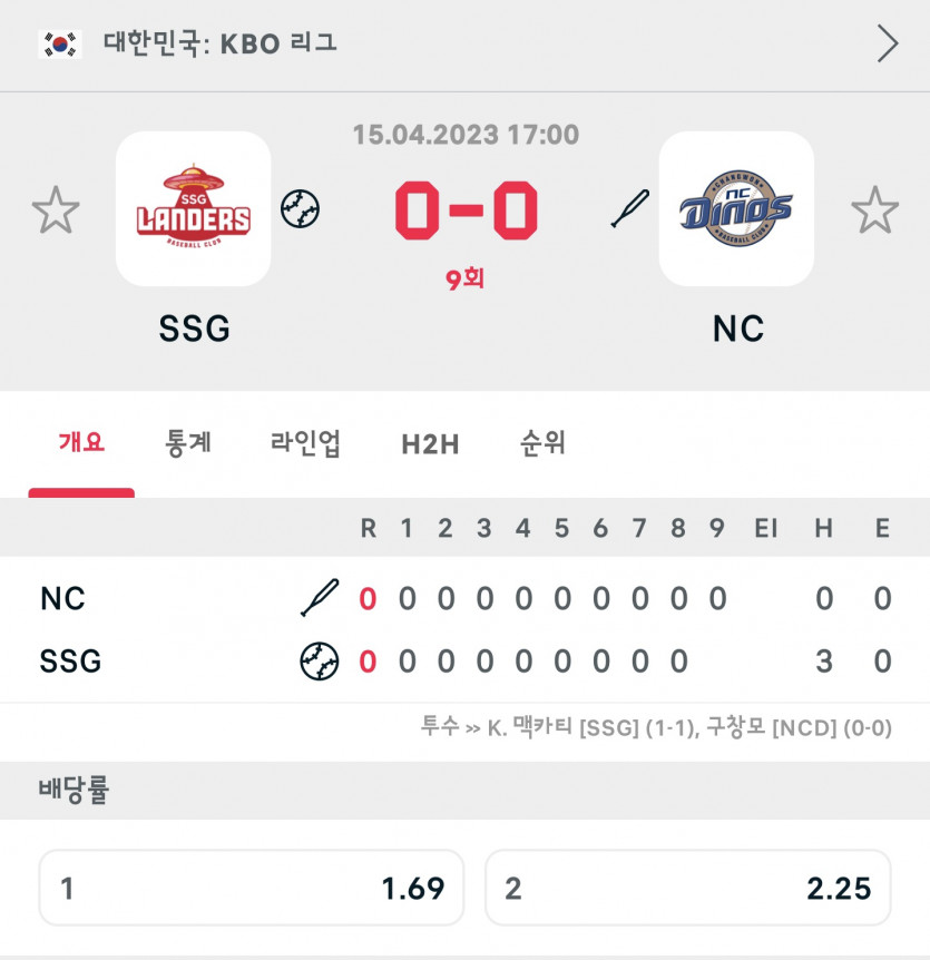 NC 랑 SSG 지금 일야중...(0)
