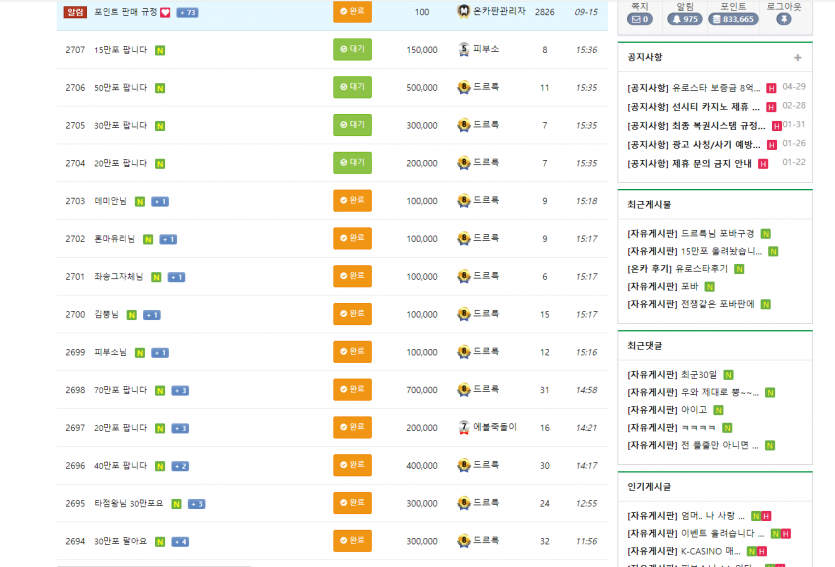 포인트 거래게시판 점령하신 드르륵님(0)