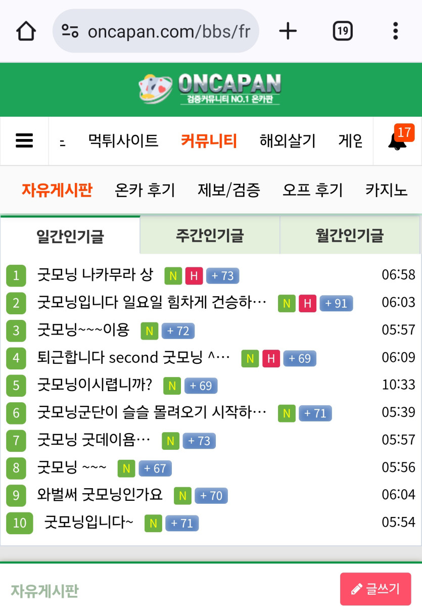 무슨 도박 커뮤니티 모닝 글 밖에 없나여 ㅋ(0)