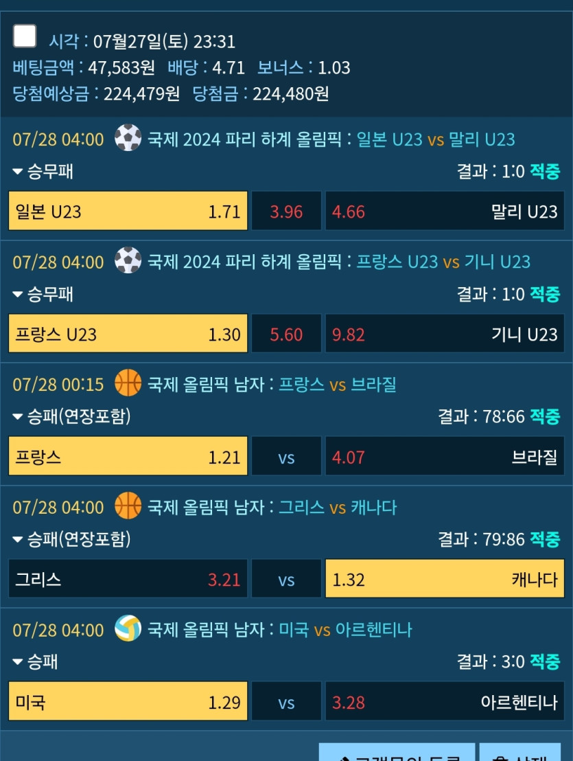 새벽 올림픽 첫배팅(0)