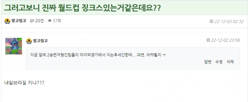 월드컵경기 후기(1)