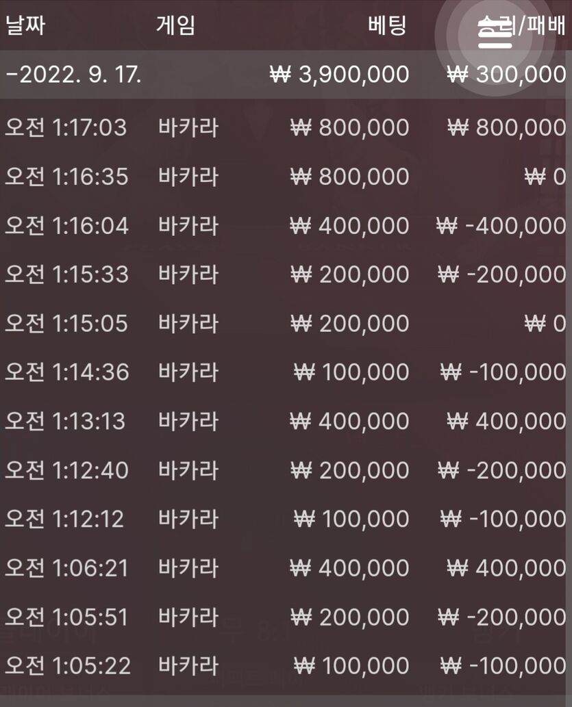 바카라 -800 복구기 1일차(0)