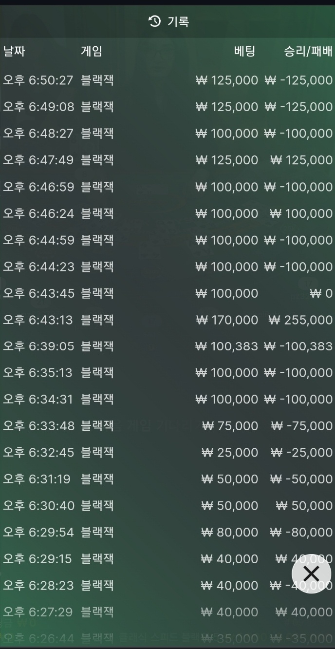 블랙잭 흐름이 이렇게 무섭습니다(0)