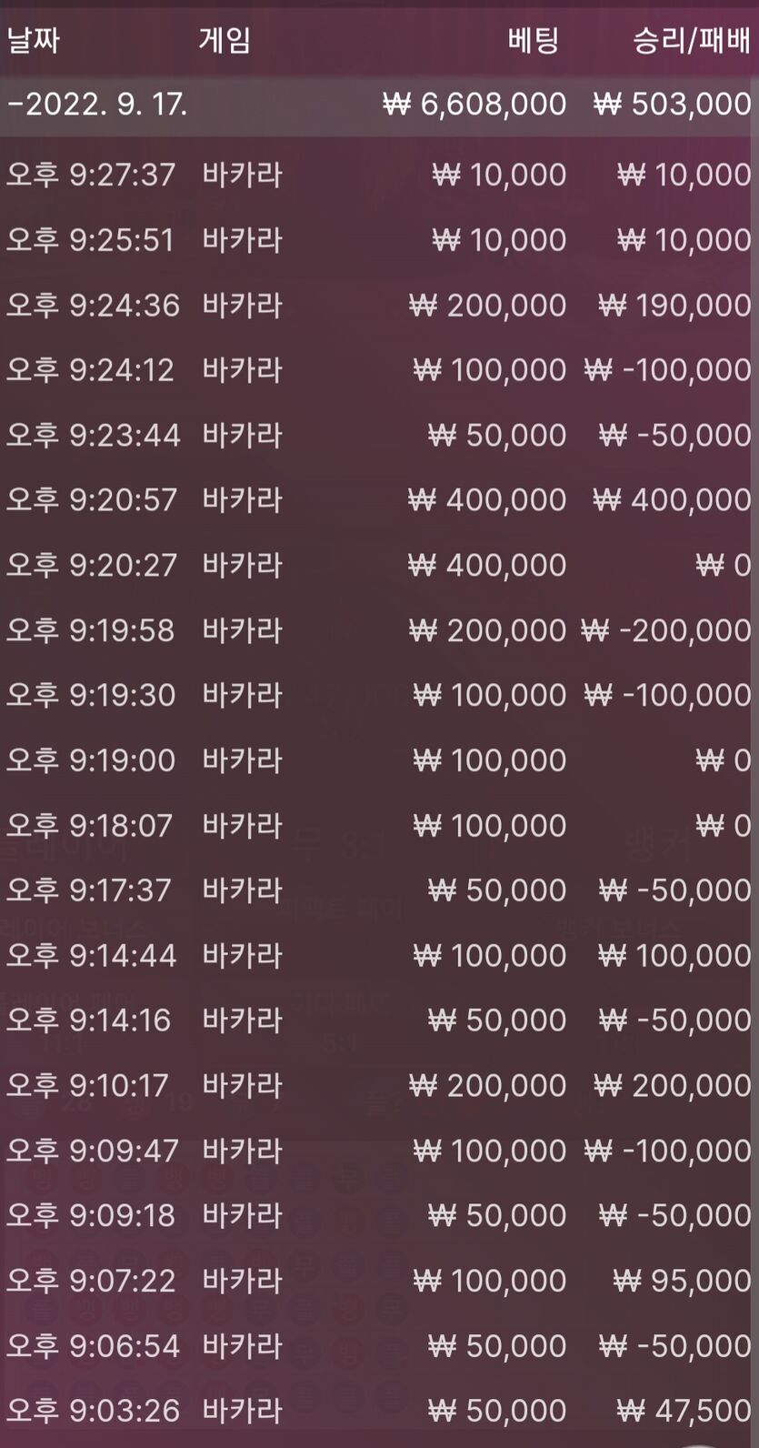 바카라 -800 복구기 1일차 (+추가)(0)