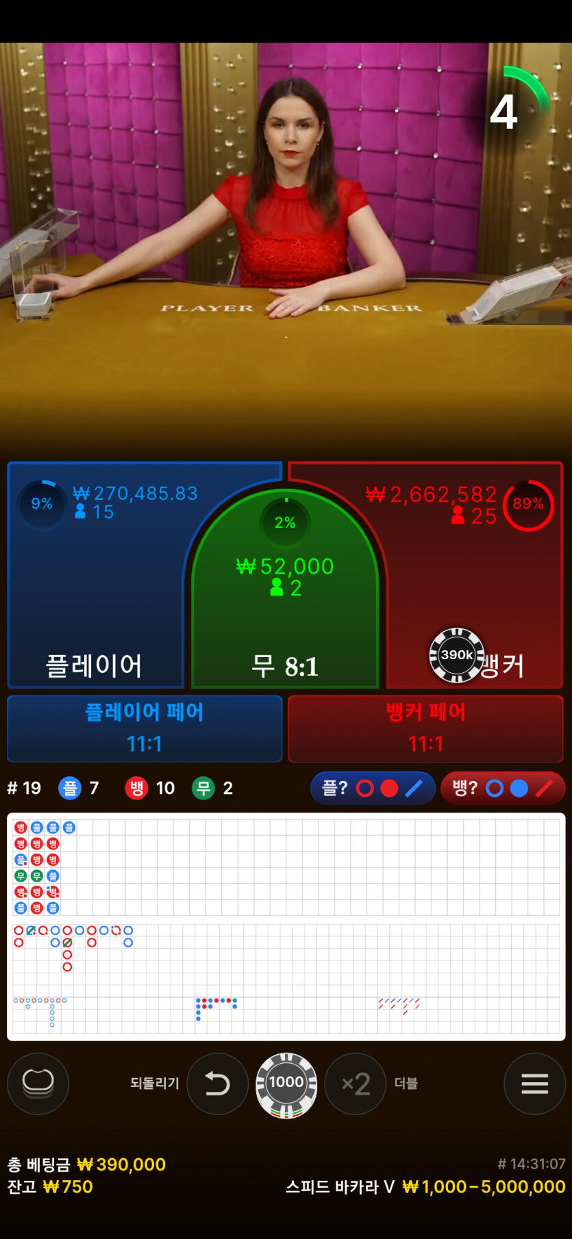 성급했네요 ...배팅하고 카드까기전에 ..중국점도보고하니까 아닌느낌딱...(0)