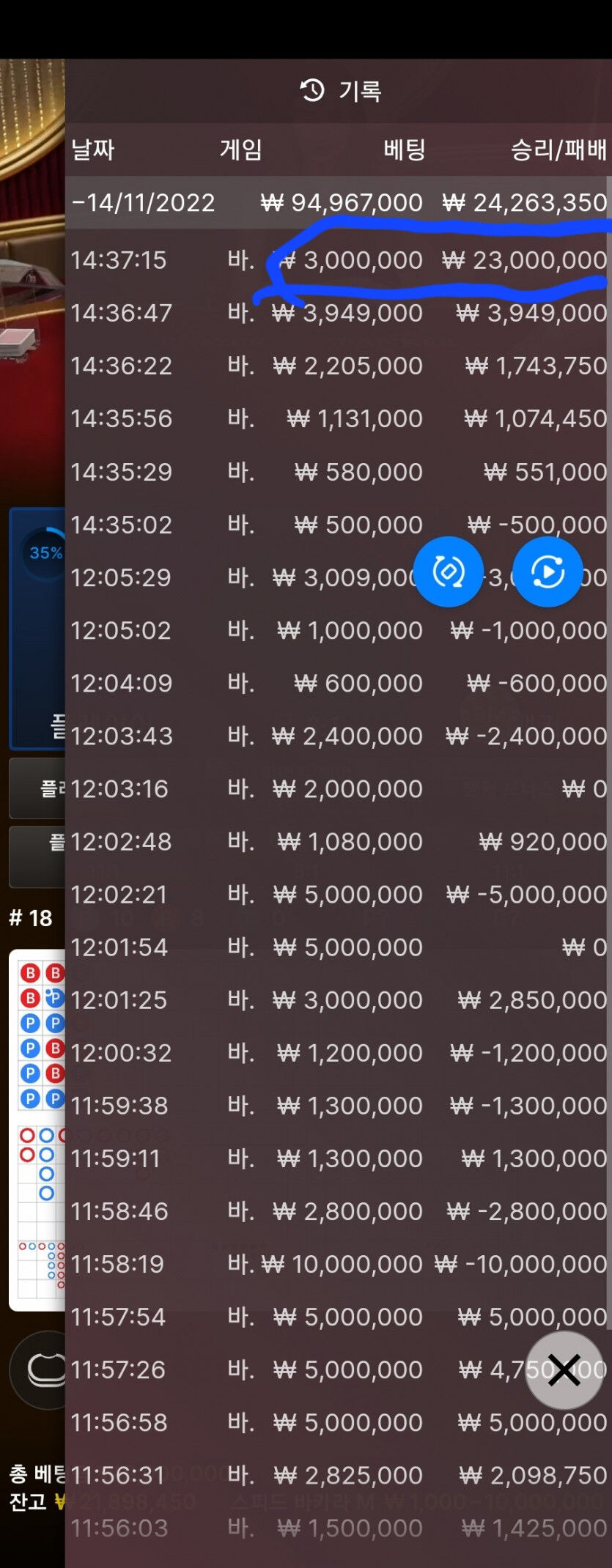 11/14 실수로 페어에 200베팅해서 2200 이김(2)