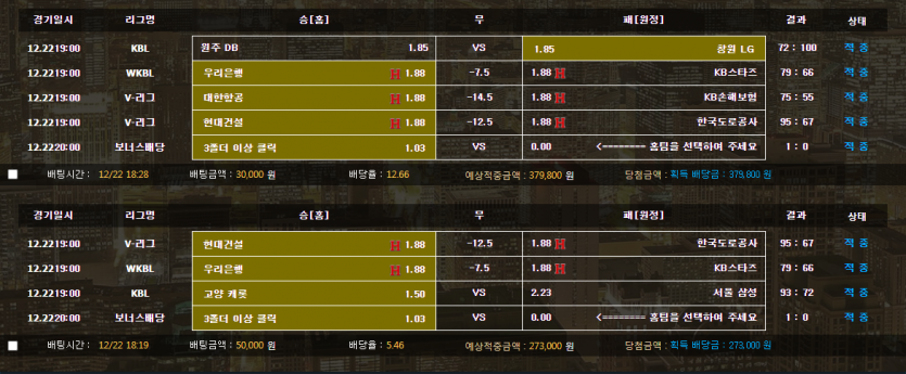 오늘 국내배팅결과(0)