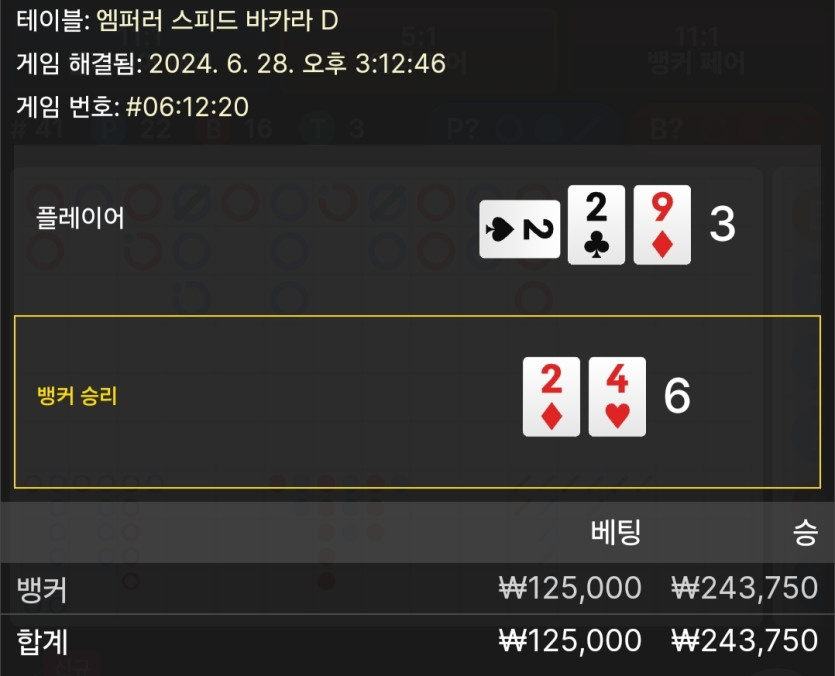 6/28 케이 바카라 후기 6(0)