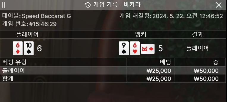 5/22 비제휴 바카라 후기 2(0)