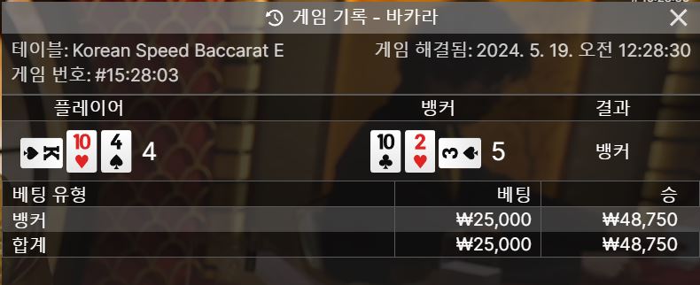 5/19 비제휴 바카라 후기 2(0)