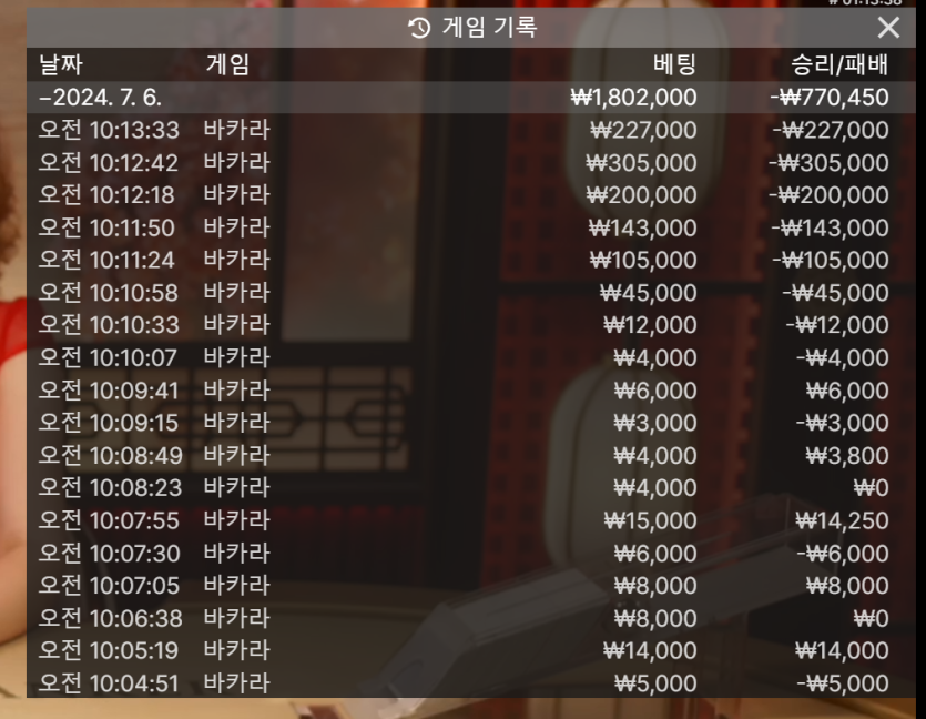 7/6 게임후기2(-70) 8연패오링(0)