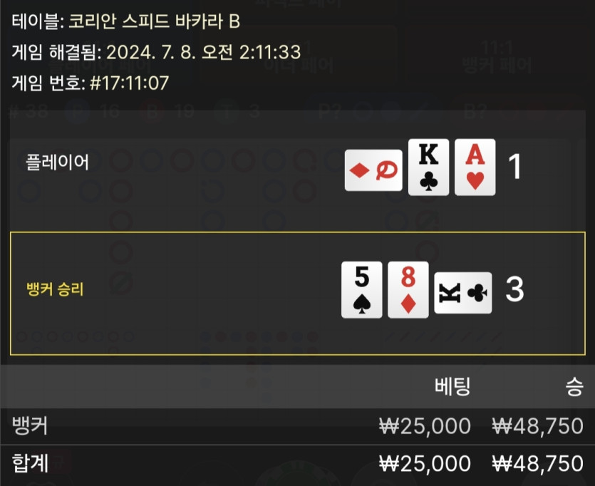7/8 비제휴 바카라 후기 3(0)