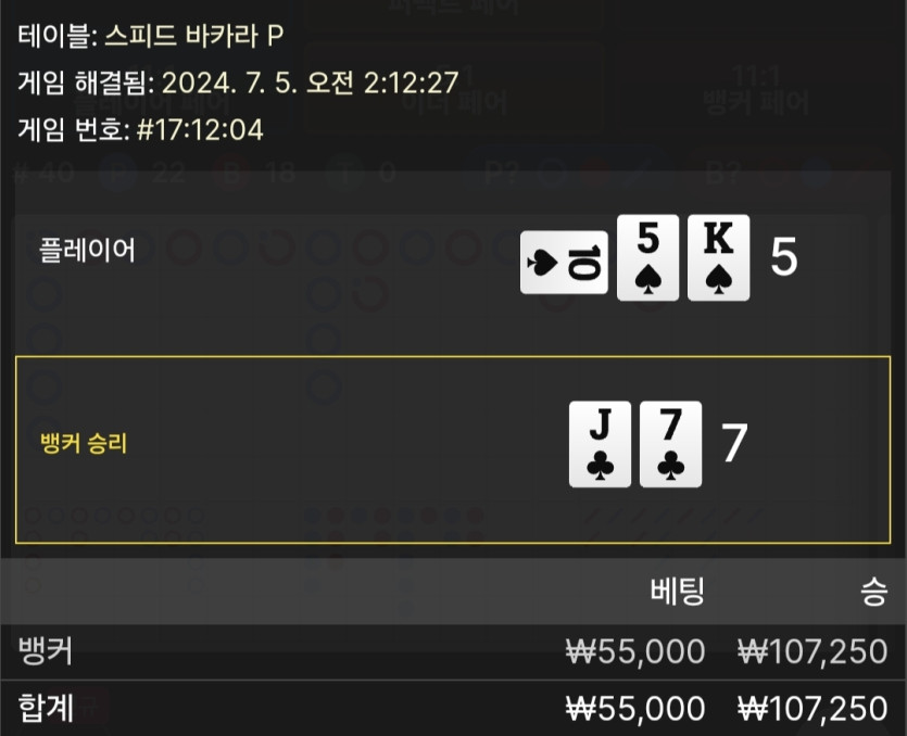 7/5 비제휴 바카라 후기 3(0)