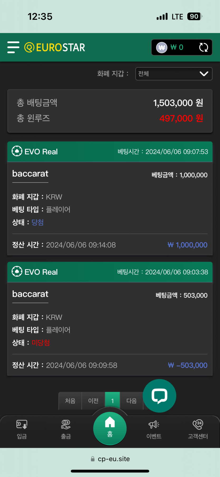 6월 6일 유로스타 윈컷달성(0)