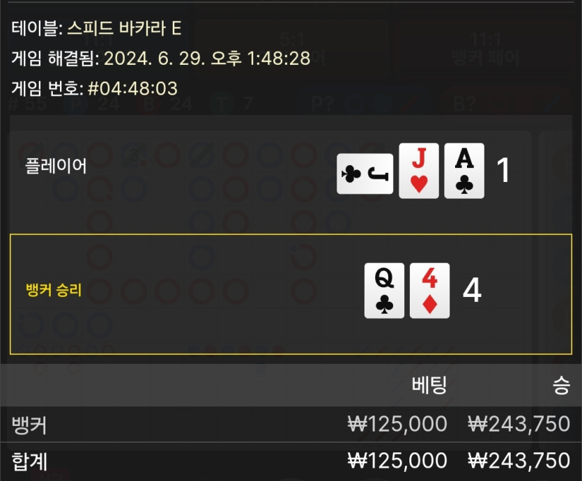 6/29 케이 바카라 후기 2(0)