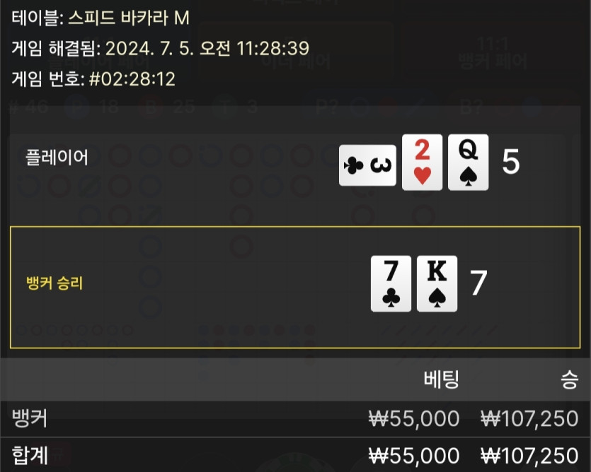 7/5 비제휴 바카라 후기 4(0)