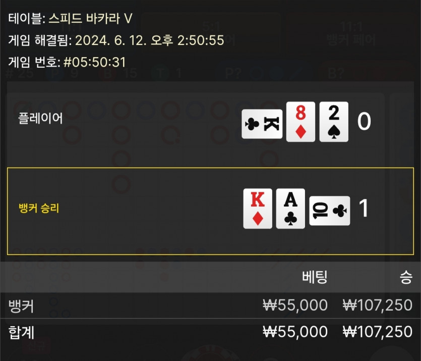 6/12 비제휴 바카라 후기 2(0)