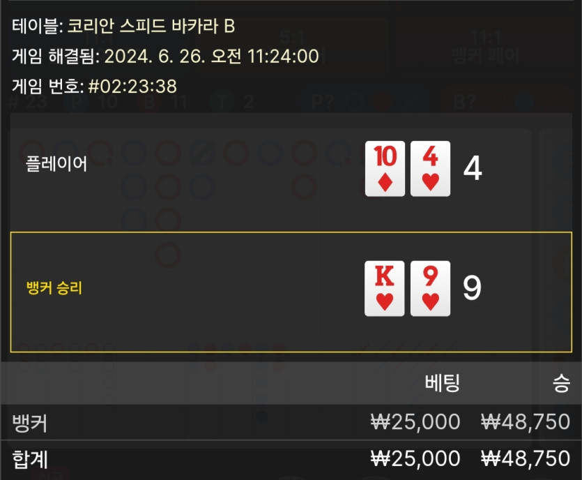 6/26 케이 바카라 후기 6(0)