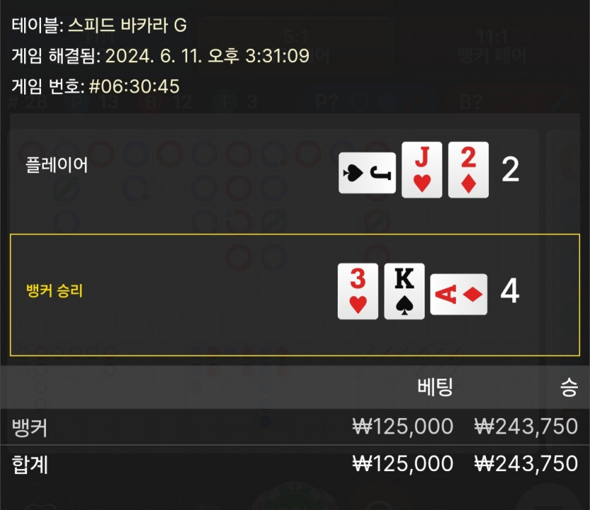 6/11 케이 바카라 후기 3(0)