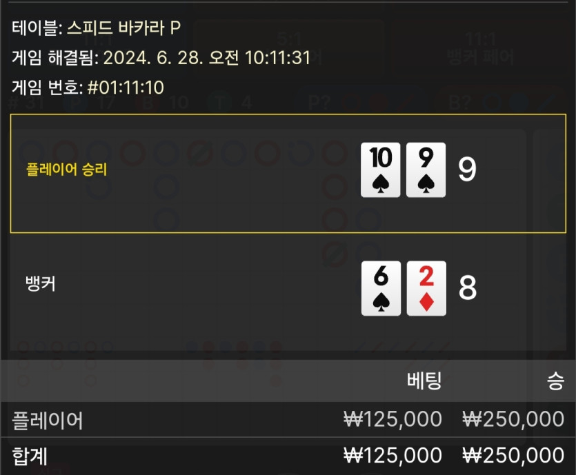6/28 케이 바카라 후기 3(0)