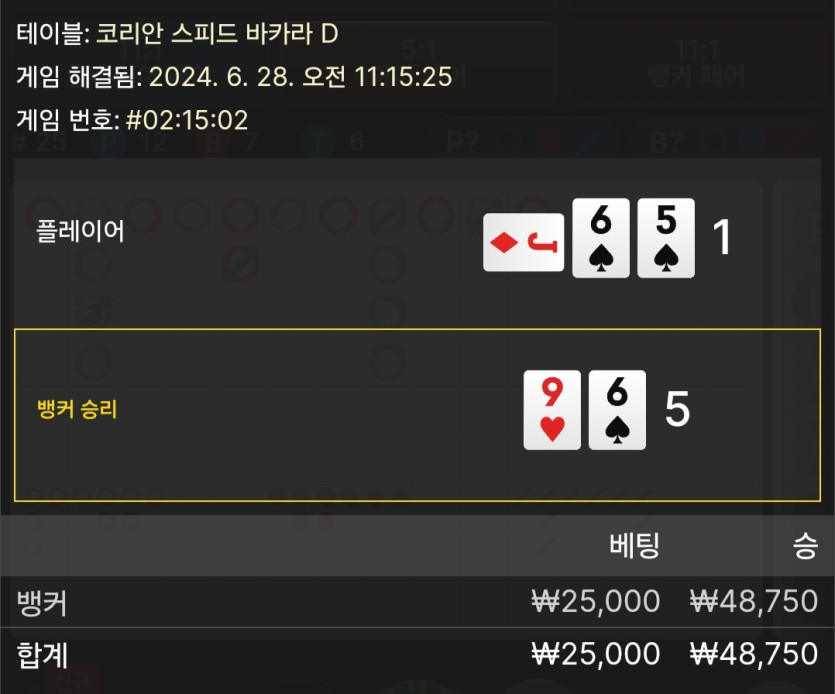6/28 케이 바카라 후기 4(0)