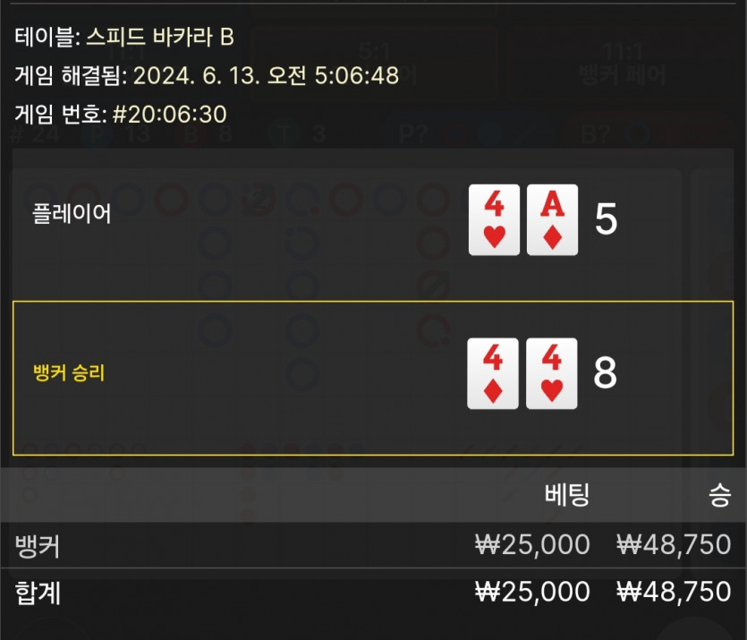 6/13 케이 바카라 후기 2(0)