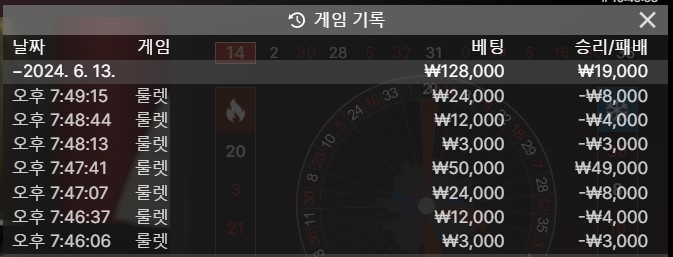 7번 배팅 6패 1승....(0)