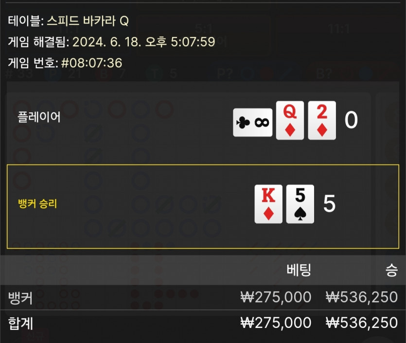 6/18 케이 바카라 후기 3(0)