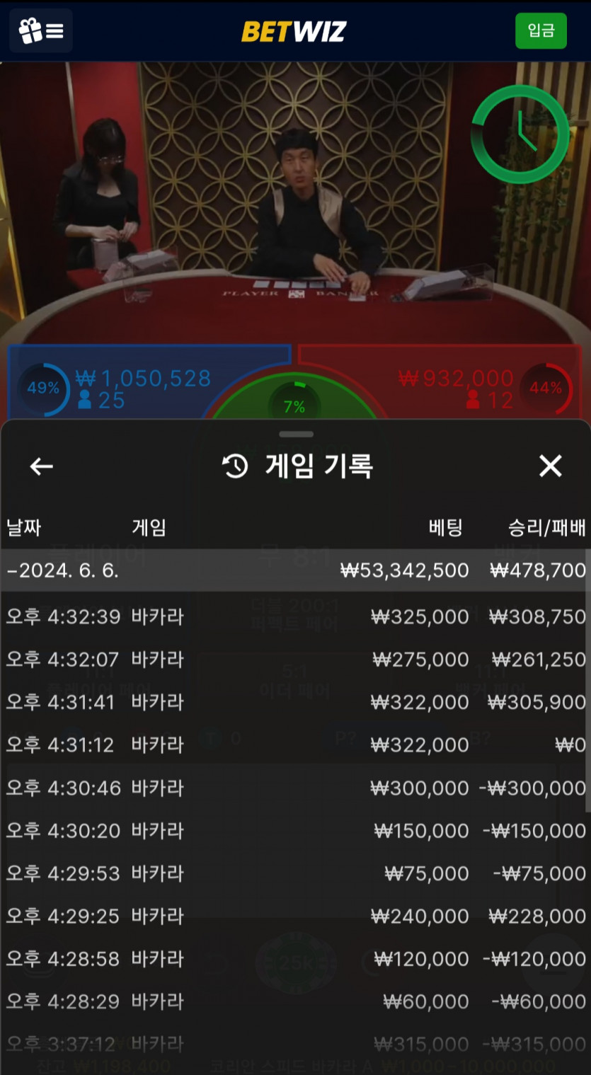 6월6일 벳위즈 바카라 490출 후기(0)